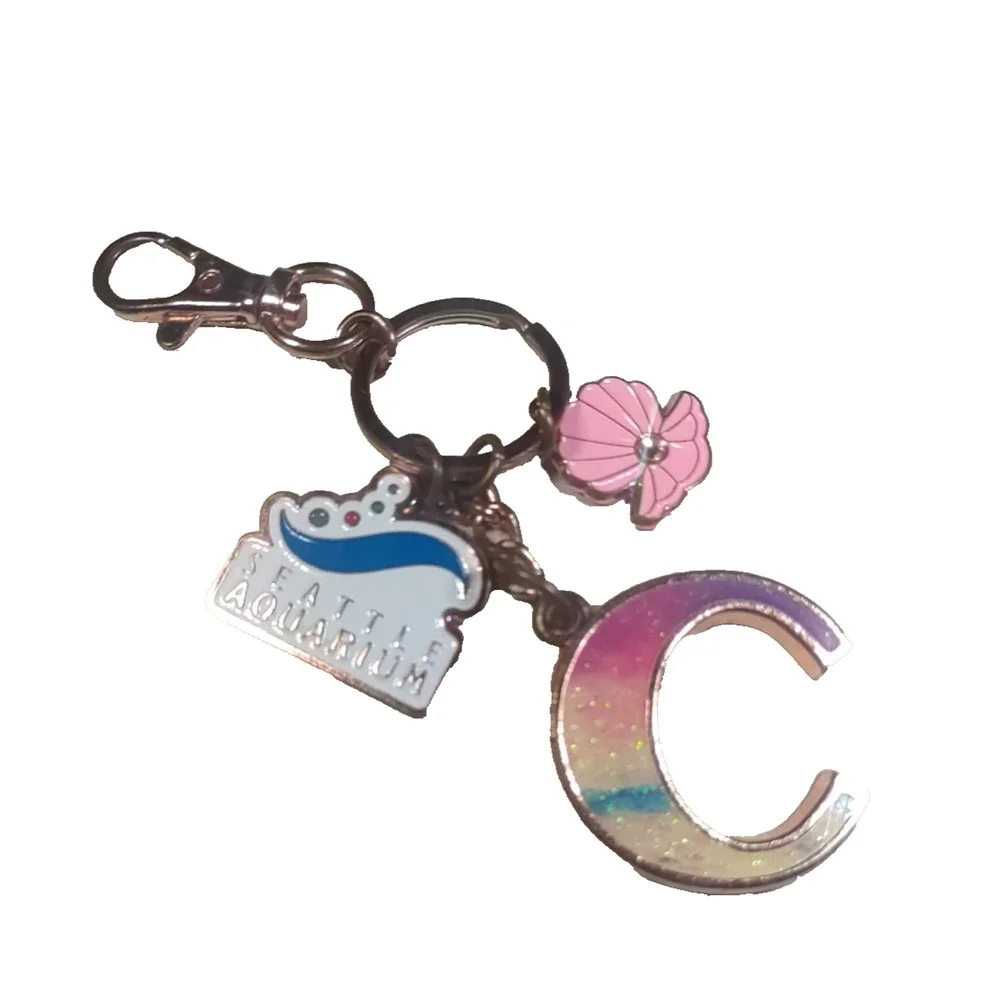 Seattle Aquarium Souvenir Keychain Rose Gold Color Pink Rhinestone Purse Clip